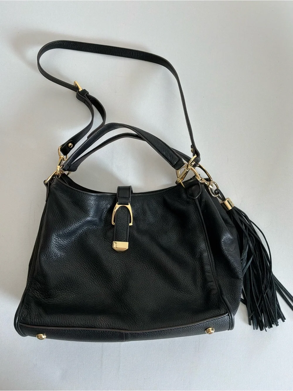 G.I.L.I. Genuine Leather Black Tassel Satchel Crossbody Shoulder Bag
